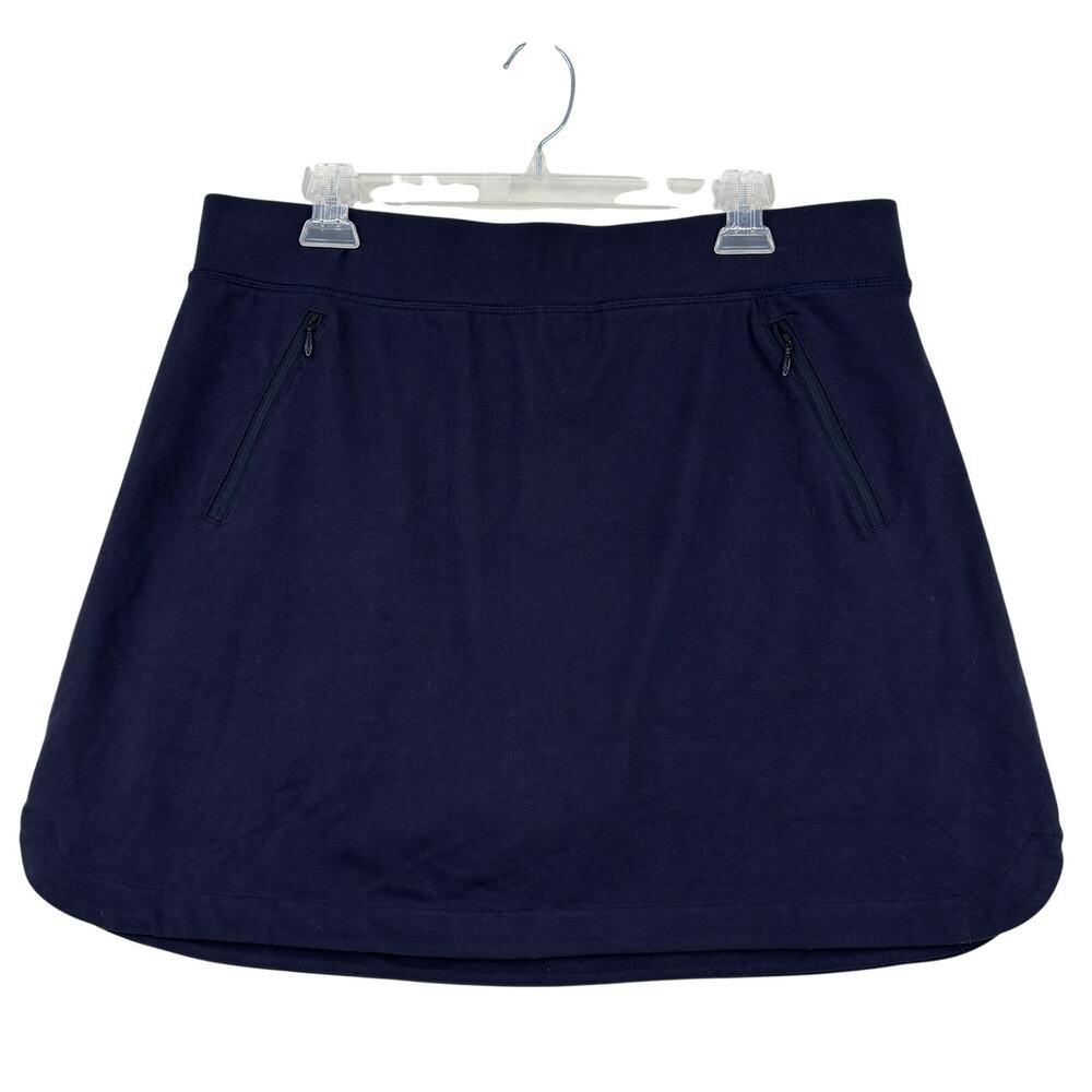 T by Talbots Skort Size L Navy Blue Stretch Knit Zip Pockets Built In Shorts